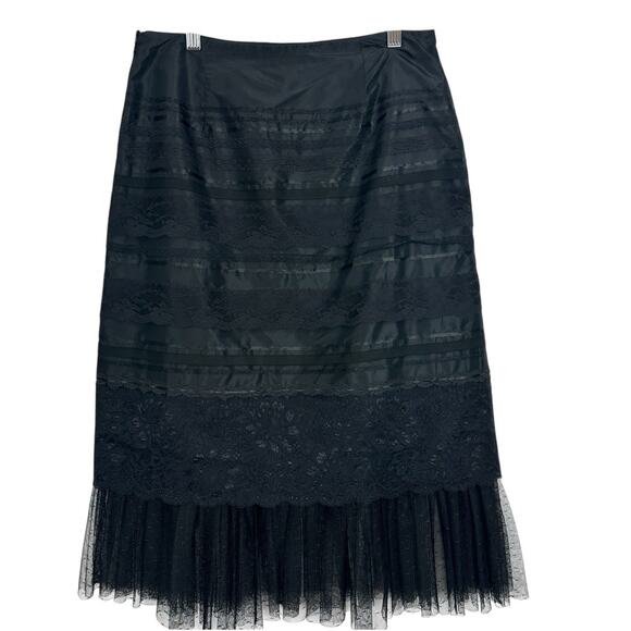 Vintage Express Y2K Skirt Women 5/6 Black Tulle Hem Gothic Silk Lace Coquette - Picture 2 of 11